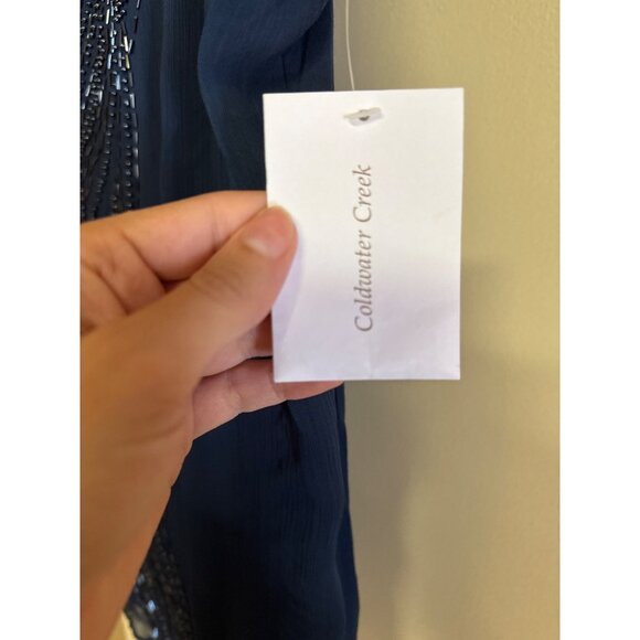 Coldwater Creek Womens Navy Sleeveless Beaded Embellished Top Size L Polyester - Picture 4 of 8